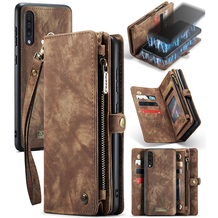 CaseMe Samsung Galaxy A70 Wallet Case with Wrist Strap Coffee - Click Image to Close