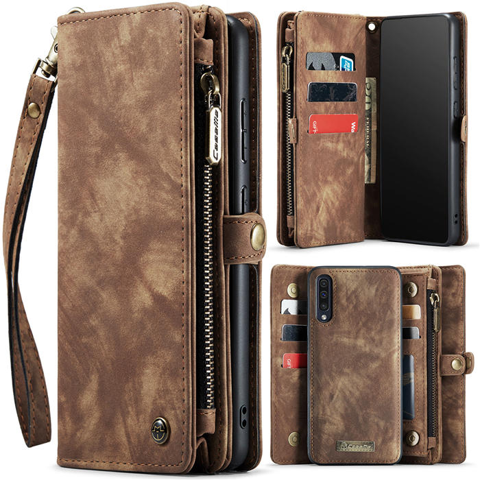 CaseMe Samsung Galaxy A70 Zipper Wallet Magnetic Detachable 2 in 1 Case with Wrist Strap