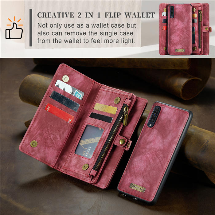 CaseMe Samsung Galaxy A70 Zipper Wallet Magnetic Detachable 2 in 1 Case with Wrist Strap