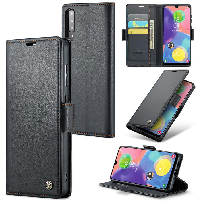 CaseMe Samsung Galaxy A70 Wallet RFID Blocking Magnetic Buckle Case Black - Click Image to Close