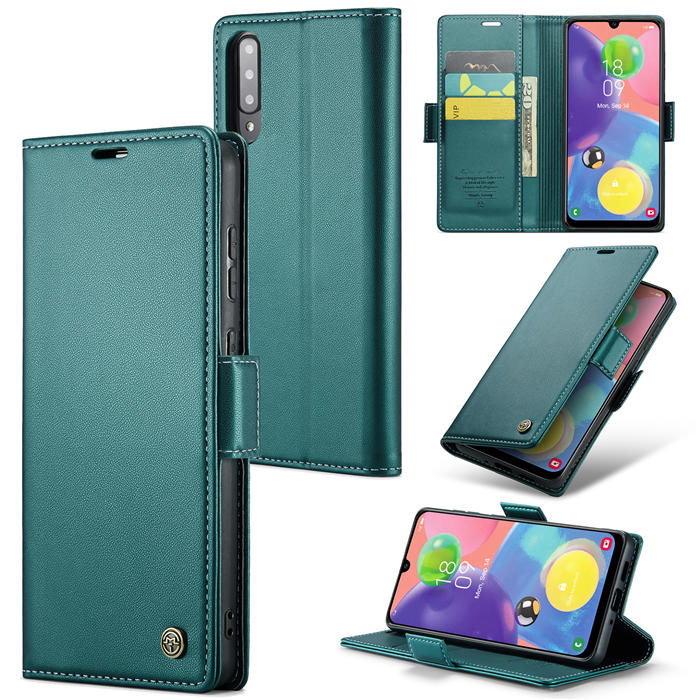 CaseMe Samsung Galaxy A70 Wallet RFID Blocking Magnetic Buckle Case Green - Click Image to Close
