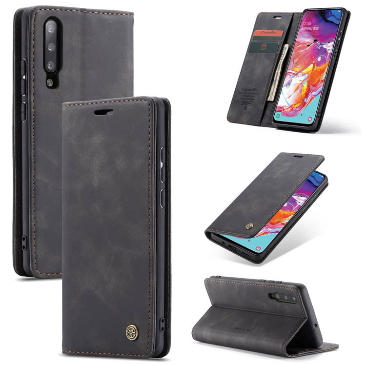 CaseMe Samsung Galaxy A70 Retro Wallet Kickstand Case Black