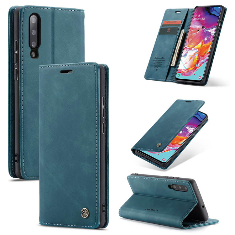 CaseMe Samsung Galaxy A70 Wallet Kickstand Magnetic Case Blue - Click Image to Close