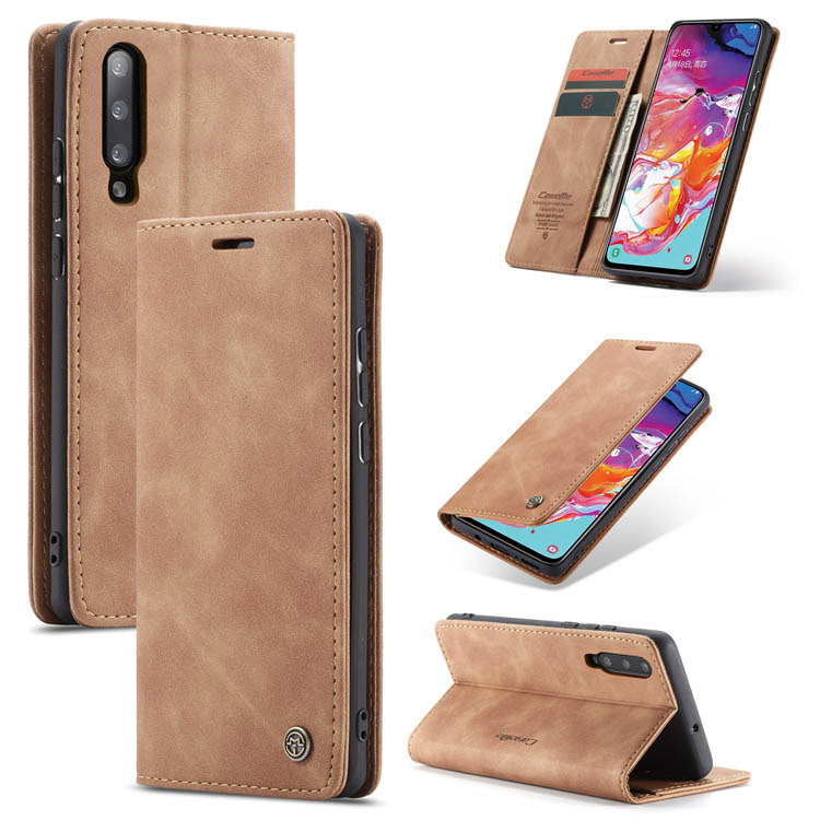 CaseMe Samsung Galaxy A70 Retro Wallet Magnetic Flip Case Brown