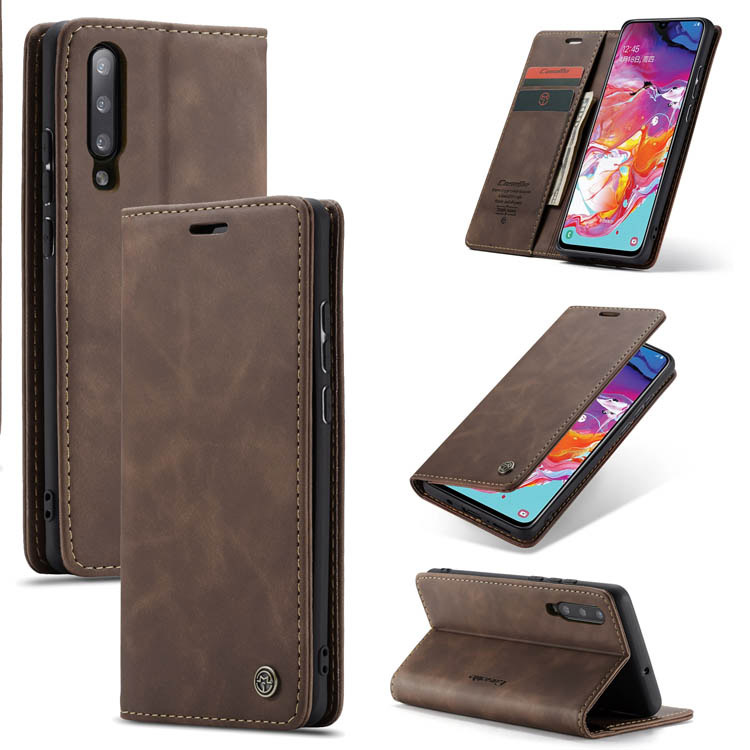 CaseMe Samsung Galaxy A70 Wallet Stand Magnetic Case Coffee - Click Image to Close
