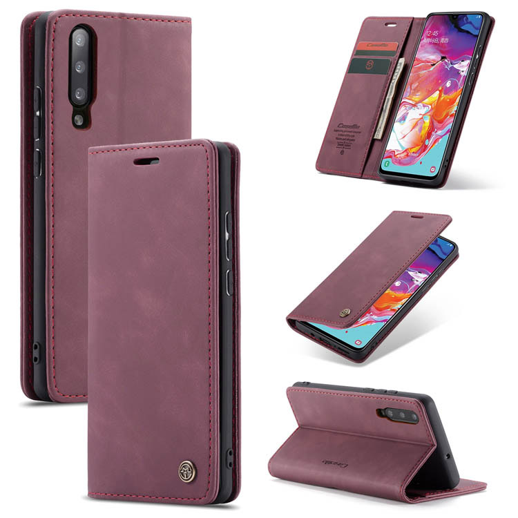 CaseMe Samsung Galaxy A70 Wallet Stand Magnetic Flip Case Red - Click Image to Close