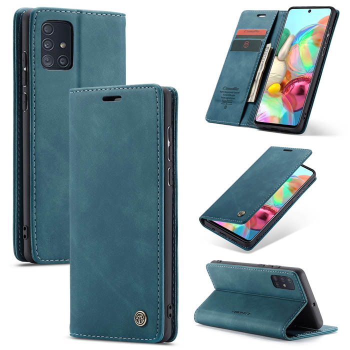 CaseMe Samsung Galaxy A71 Wallet Magnetic Kickstand Case Blue - Click Image to Close