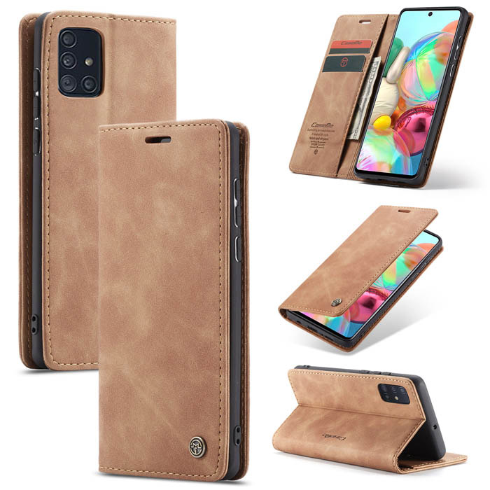 CaseMe Samsung Galaxy A71 Wallet Magnetic Kickstand Case Brown - Click Image to Close