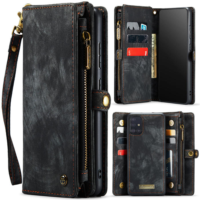 CaseMe Samsung Galaxy A71 4G Zipper Wallet Magnetic Detachable 2 in 1 Case with Wrist Strap