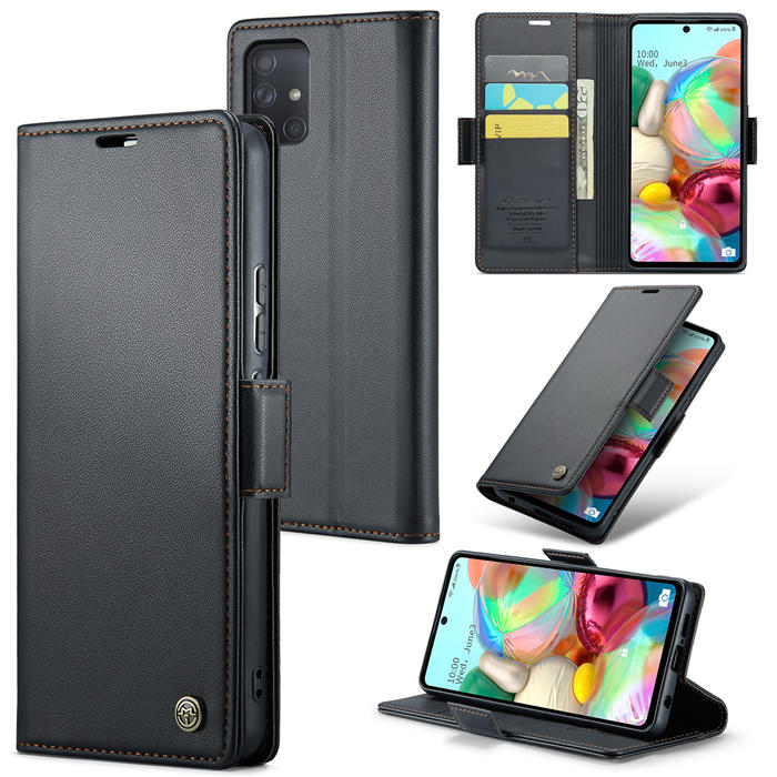 CaseMe Samsung Galaxy A71 4G Wallet RFID Blocking Magnetic Buckle Case Black - Click Image to Close