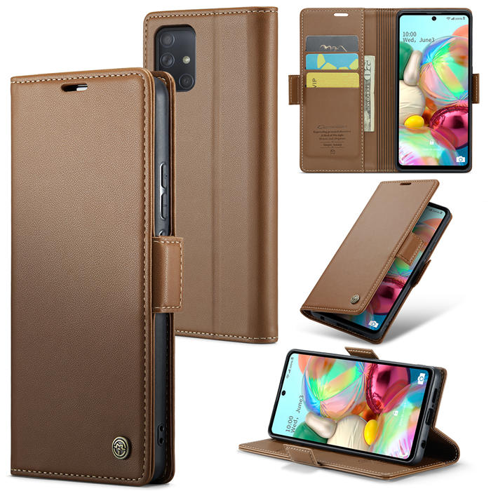 CaseMe Samsung Galaxy A71 4G Wallet RFID Blocking Magnetic Buckle Case Brown - Click Image to Close