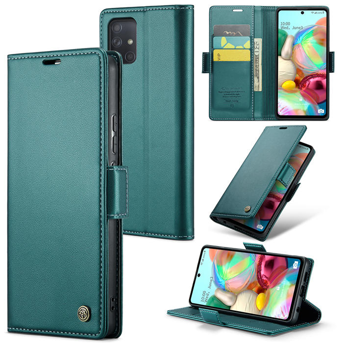 CaseMe Samsung Galaxy A71 4G Wallet RFID Blocking Magnetic Buckle Case Green - Click Image to Close