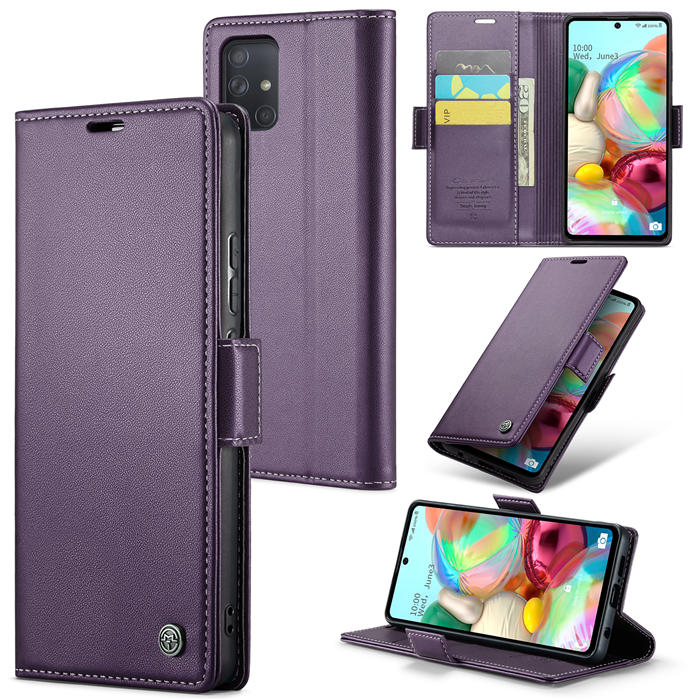 CaseMe Samsung Galaxy A71 4G Wallet RFID Blocking Magnetic Buckle Case Purple - Click Image to Close