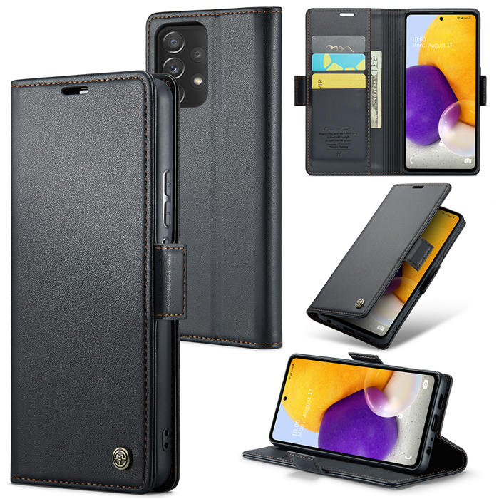 CaseMe Samsung Galaxy A72 Wallet RFID Blocking Magnetic Buckle Case Black - Click Image to Close