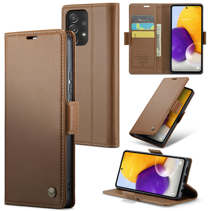CaseMe Samsung Galaxy A72 Wallet RFID Blocking Magnetic Buckle Case Brown - Click Image to Close