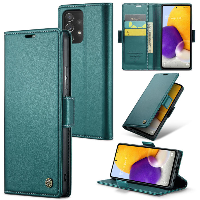 CaseMe Samsung Galaxy A72 Wallet RFID Blocking Magnetic Buckle Case Green - Click Image to Close