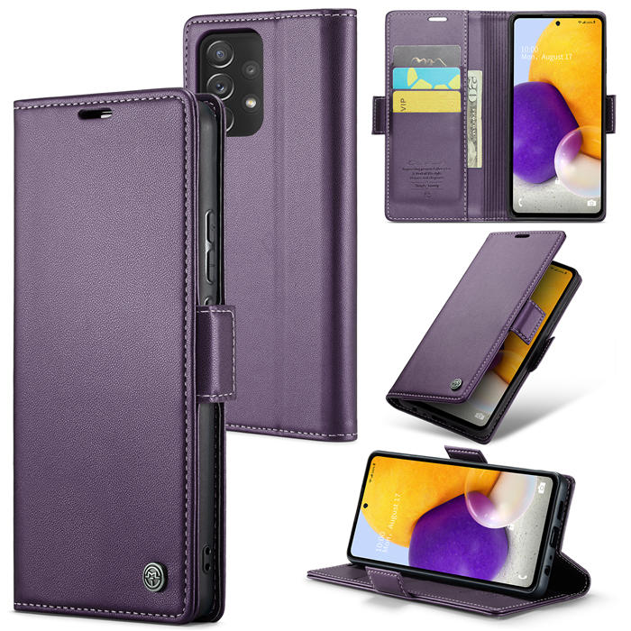 CaseMe Samsung Galaxy A72 Wallet RFID Blocking Magnetic Buckle Case Purple - Click Image to Close