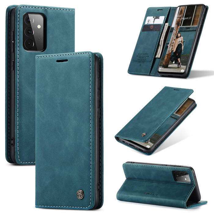 CaseMe Samsung Galaxy A72 Wallet Kickstand Magnetic Case Blue - Click Image to Close