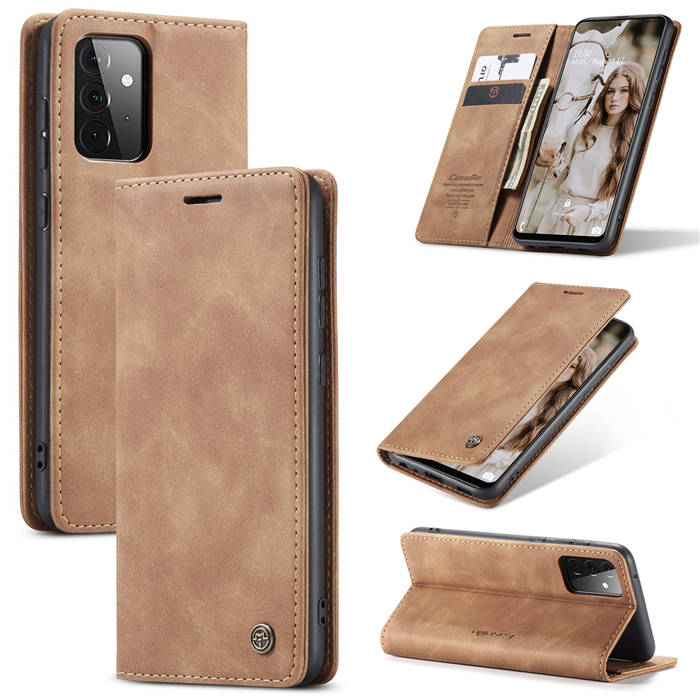 CaseMe Samsung Galaxy A72 Wallet Kickstand Magnetic Case Brown - Click Image to Close