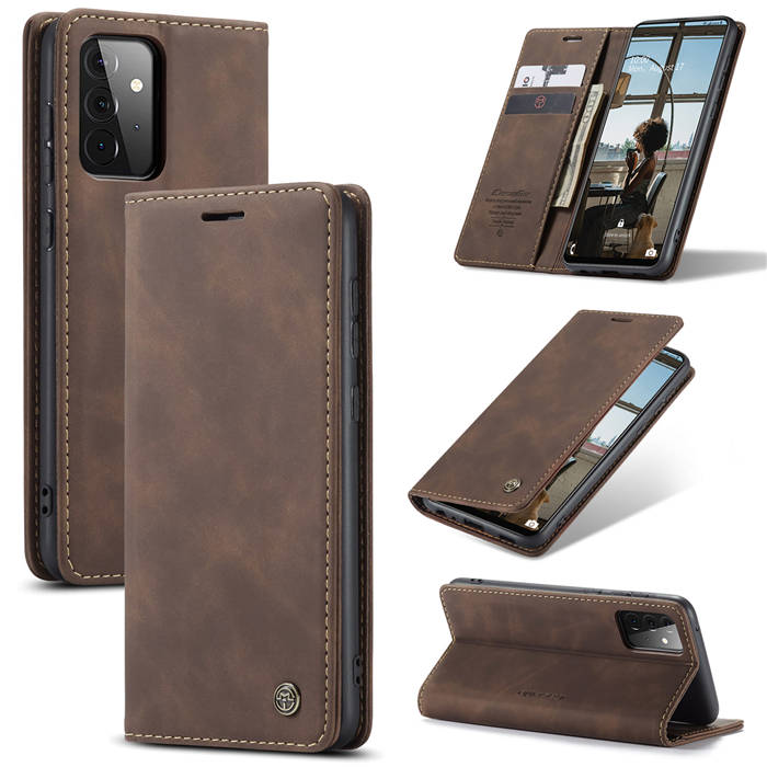 CaseMe Samsung Galaxy A72 Wallet Kickstand Magnetic Case Coffee - Click Image to Close