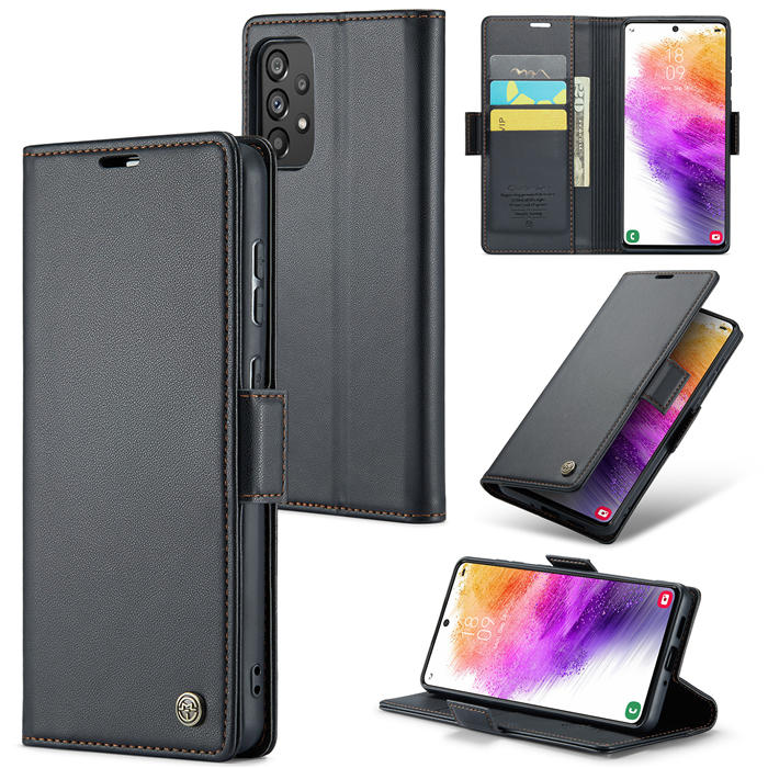 CaseMe Samsung Galaxy A73 5G Wallet RFID Blocking Magnetic Buckle Case Black - Click Image to Close