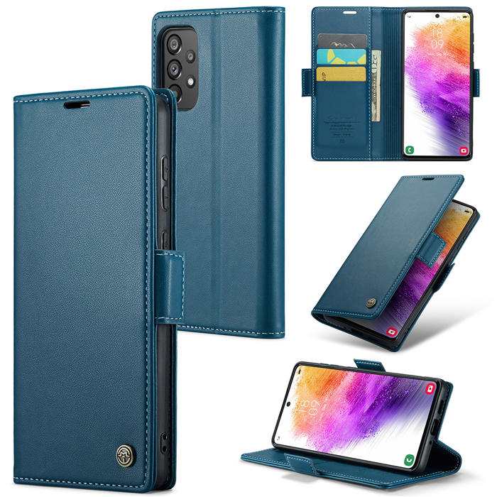 CaseMe Samsung Galaxy A73 5G Wallet RFID Blocking Magnetic Buckle Case Blue - Click Image to Close