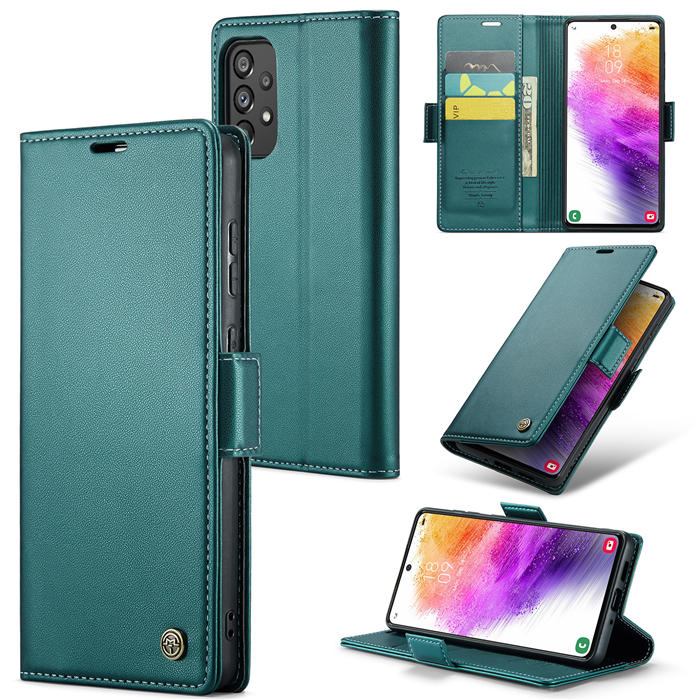 CaseMe Samsung Galaxy A73 5G Wallet RFID Blocking Magnetic Buckle Case Green - Click Image to Close