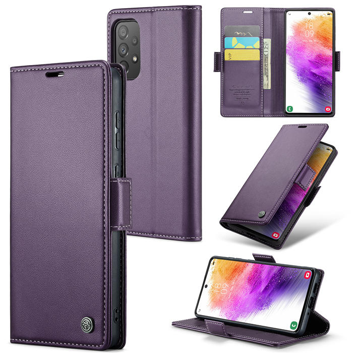 CaseMe Samsung Galaxy A73 5G Wallet RFID Blocking Magnetic Buckle Case Purple - Click Image to Close