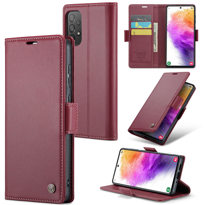 CaseMe Samsung Galaxy A73 5G Wallet RFID Blocking Magnetic Buckle Case Red - Click Image to Close