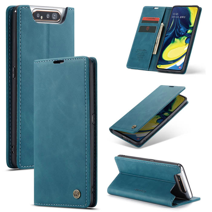 CaseMe Samsung Galaxy A80 Wallet Stand Magnetic Flip Case Blue - Click Image to Close
