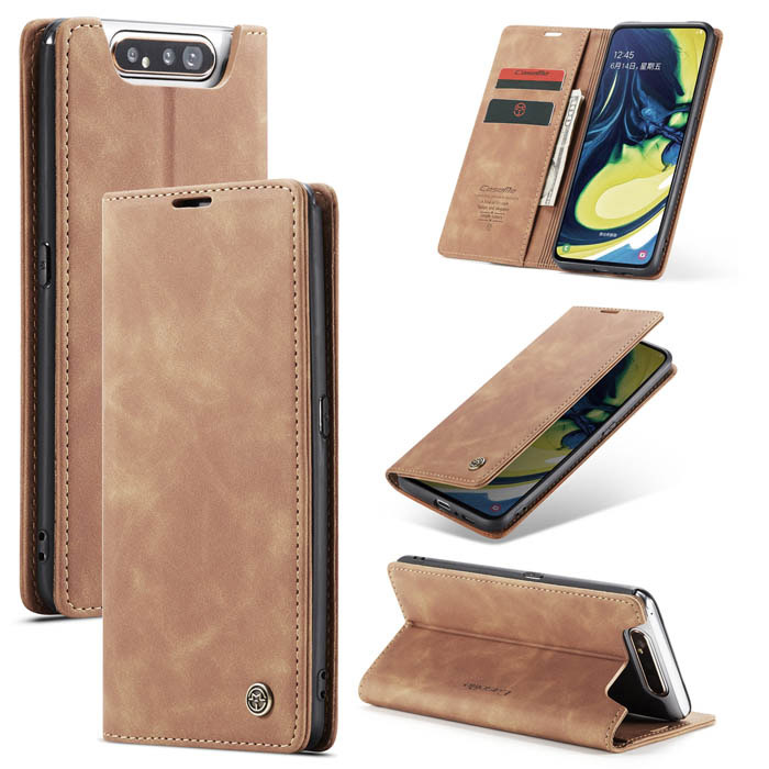 CaseMe Samsung Galaxy A80 Wallet Stand Magnetic Flip Case Brown - Click Image to Close