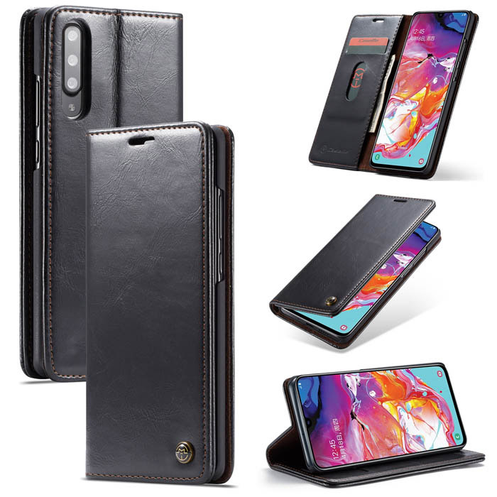 CaseMe Samsung Galaxy A70 Magnetic Flip Wallet Stand Case Black