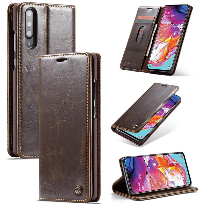 CaseMe Samsung Galaxy A70 Magnetic Flip Wallet Stand Case Brown