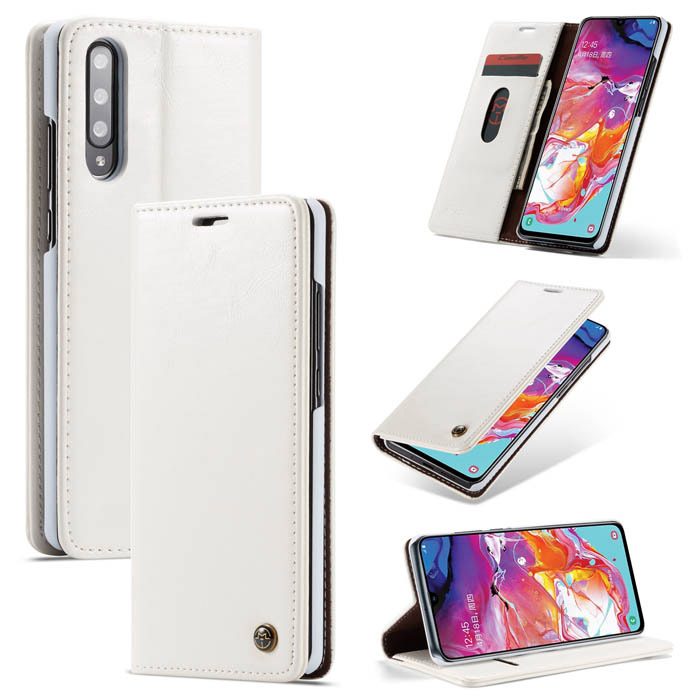 CaseMe Samsung Galaxy A70 Magnetic Flip Wallet Stand Case White