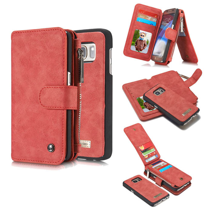 CaseMe Samsung Galaxy S7 Zipper Wallet Detachable 2 in 1 Flip Case Red