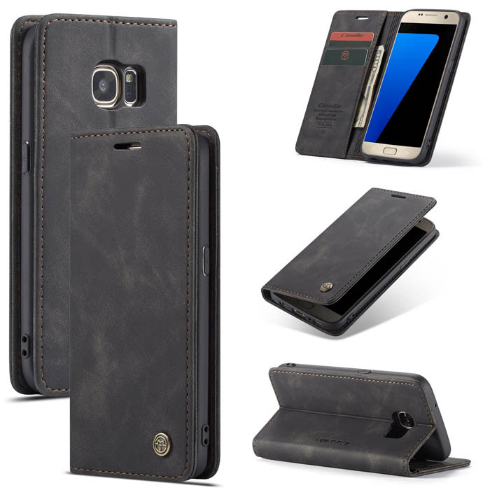 CaseMe Samsung Galaxy S7 Wallet Magnetic Kickstand Case Black - Click Image to Close