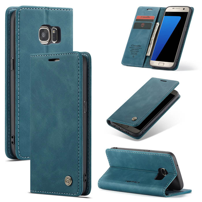 CaseMe Samsung Galaxy S7 Wallet Magnetic Kickstand Case Blue - Click Image to Close