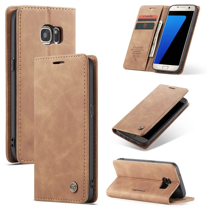 CaseMe Samsung Galaxy S7 Wallet Magnetic Kickstand Case Brown - Click Image to Close