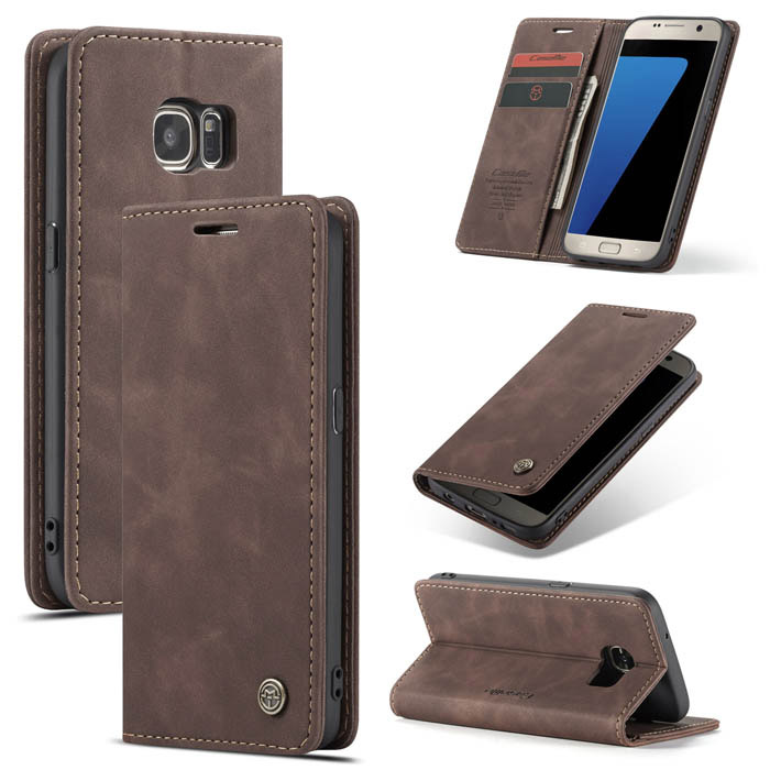 CaseMe Samsung Galaxy S7 Wallet Magnetic Kickstand Case Coffee - Click Image to Close