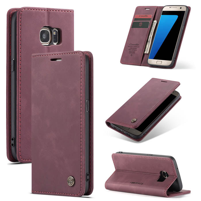CaseMe Samsung Galaxy S7 Wallet Magnetic Kickstand Case Red - Click Image to Close