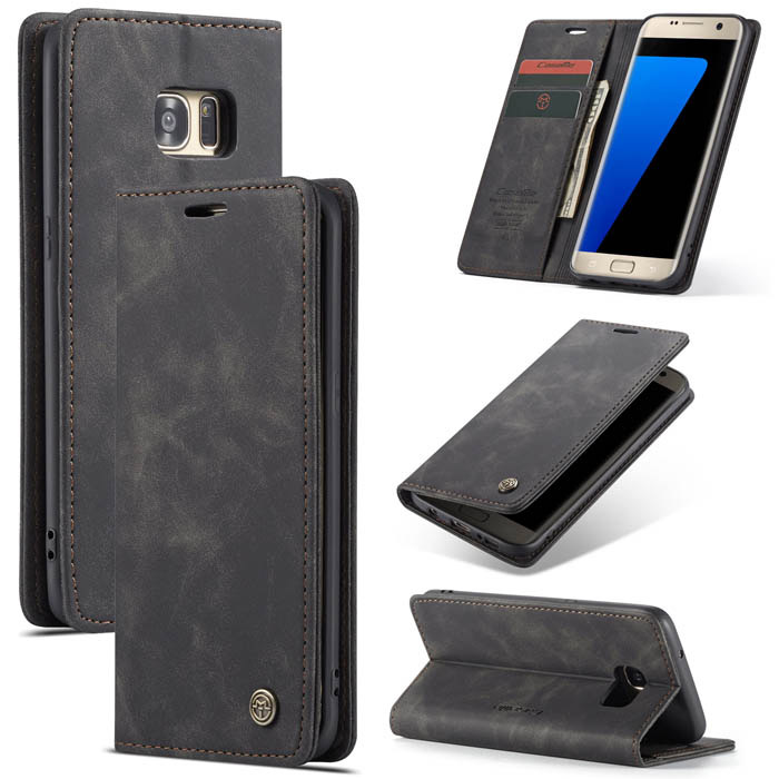CaseMe Samsung Galaxy S7 Edge Wallet Magnetic Stand Case Black - Click Image to Close