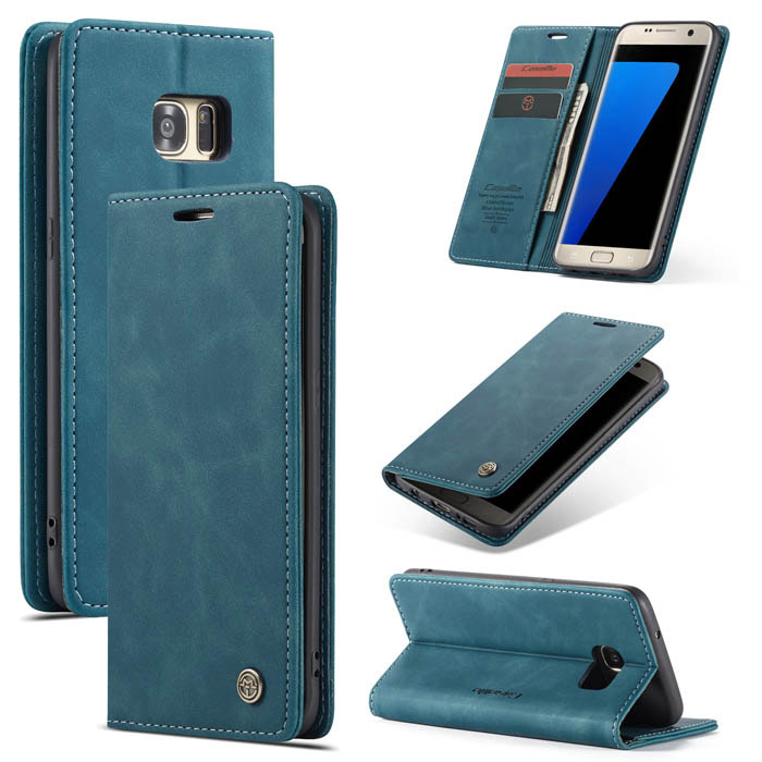 CaseMe Samsung Galaxy S7 Edge Wallet Magnetic Stand Case Blue