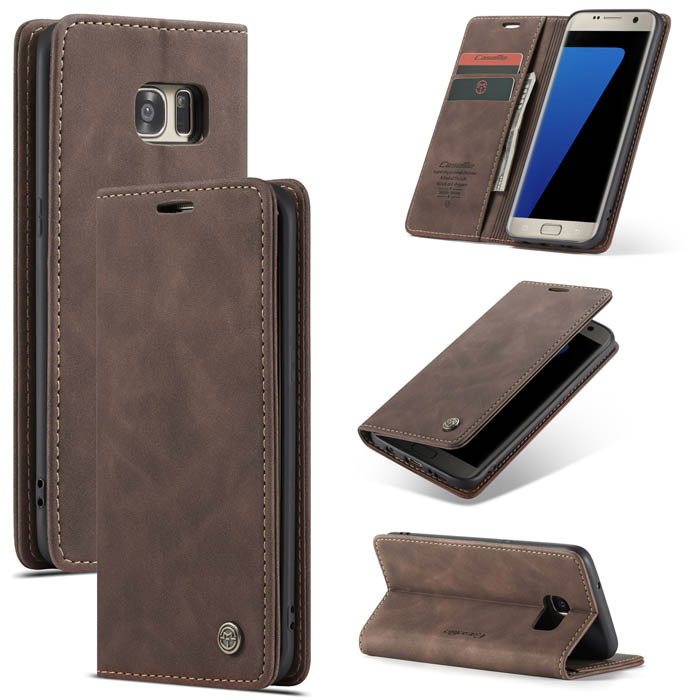 CaseMe Samsung Galaxy S7 Edge Wallet Magnetic Stand Case Coffee - Click Image to Close