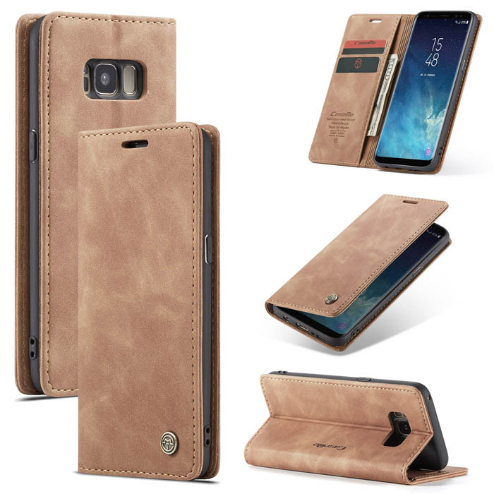 CaseMe Samsung Galaxy S8 Wallet Stand Magnetic Flip Case Brown - Click Image to Close