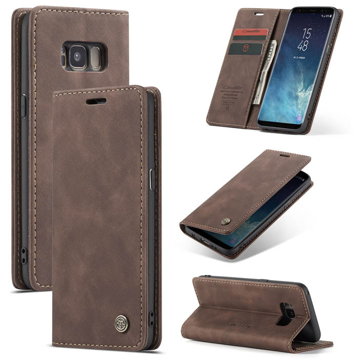 CaseMe Samsung Galaxy S8 Wallet Stand Magnetic Flip Case Coffee