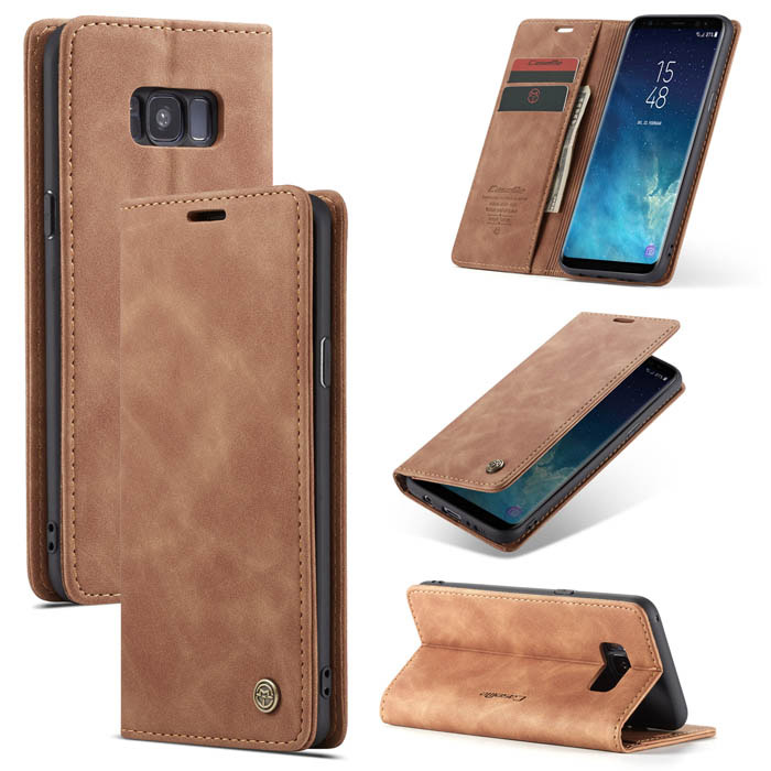 CaseMe Samsung Galaxy S8 Plus Wallet Magnetic Flip Case Brown - Click Image to Close