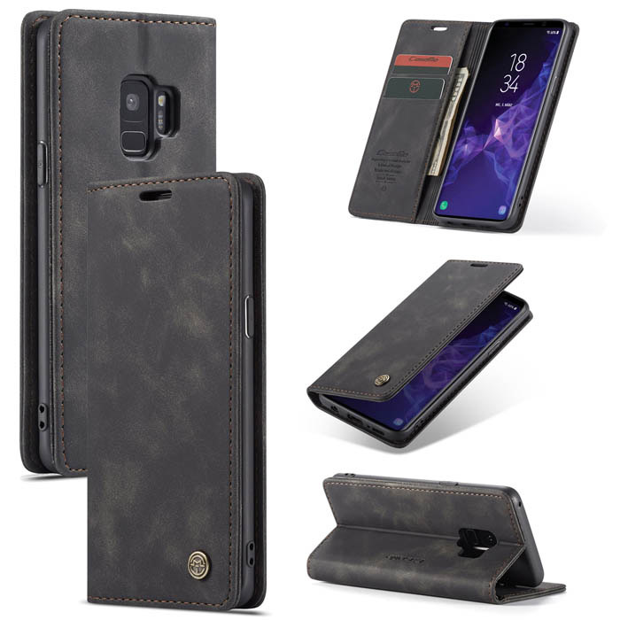 CaseMe Samsung Galaxy S9 Wallet Kickstand Magnetic Case Black - Click Image to Close