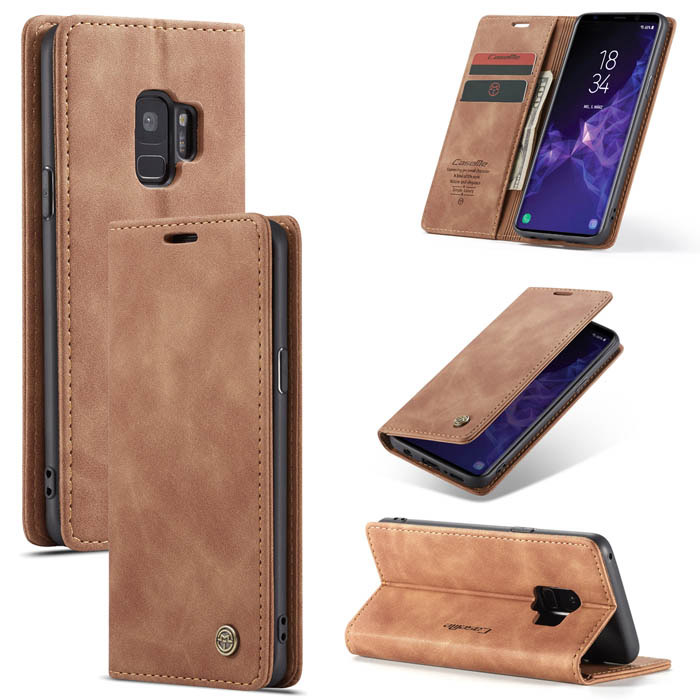 CaseMe Samsung Galaxy S9 Wallet Kickstand Magnetic Case Brown