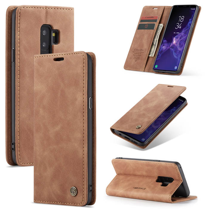 CaseMe Samsung Galaxy S9 Plus Wallet Kickstand Case Brown - Click Image to Close
