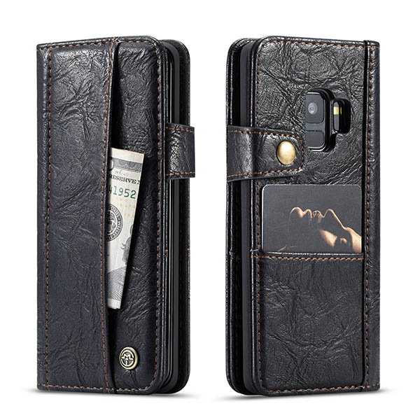 CaseMe Samsung Galaxy S9 Retro Wallet Leather Case Black